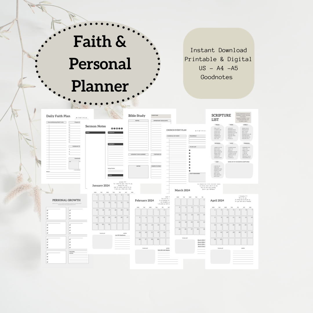 Faith Planner, Christian Planner, Vintage Floral Faith Planner, Digital and Printable With 2024 Calendar, 46 Pages In Total