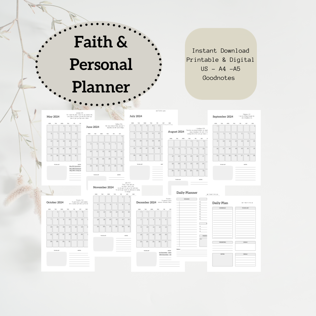 Faith Planner, Christian Planner, Vintage Floral Faith Planner, Digital and Printable With 2024 Calendar, 46 Pages In Total