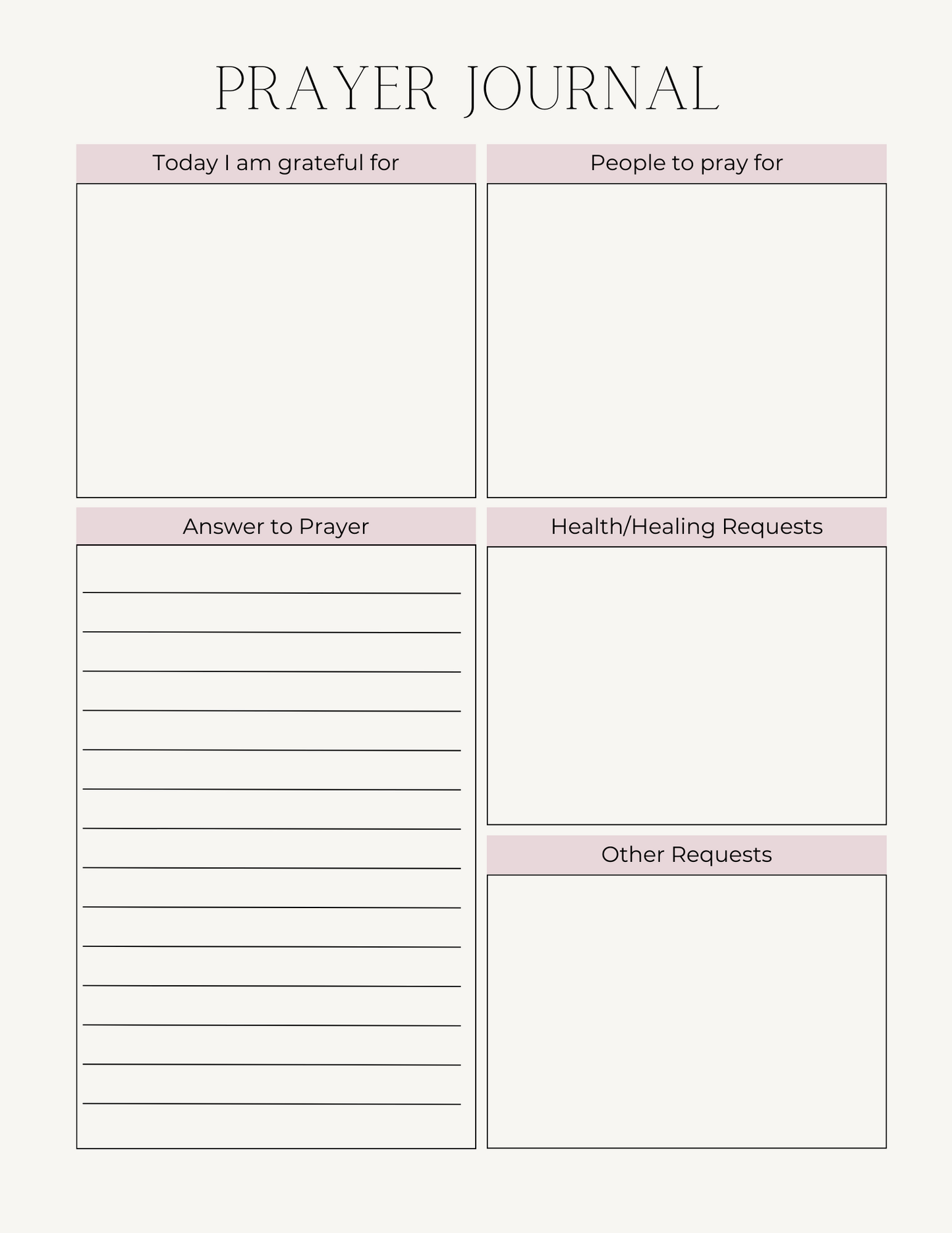 Prayer Journal Printable, Pink Prayer Journal, A Gratitude Journal Ideal for Christians as a Daily Prayer Planner, Prayer Notebook, or Digital Gratitude Journal