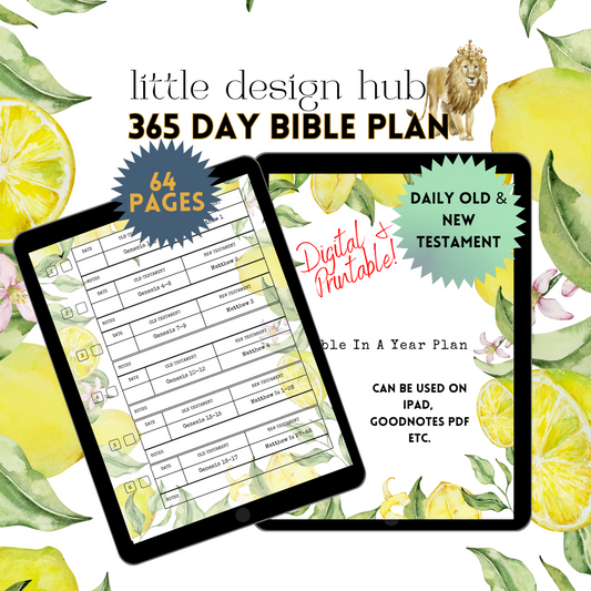 Bible Reading Plan, 365 Day Bible Plan, Digital Bible Plan, Printable Bible Reading Plan, Read the Bible In A Year, and Bible Study Lemon Fruit