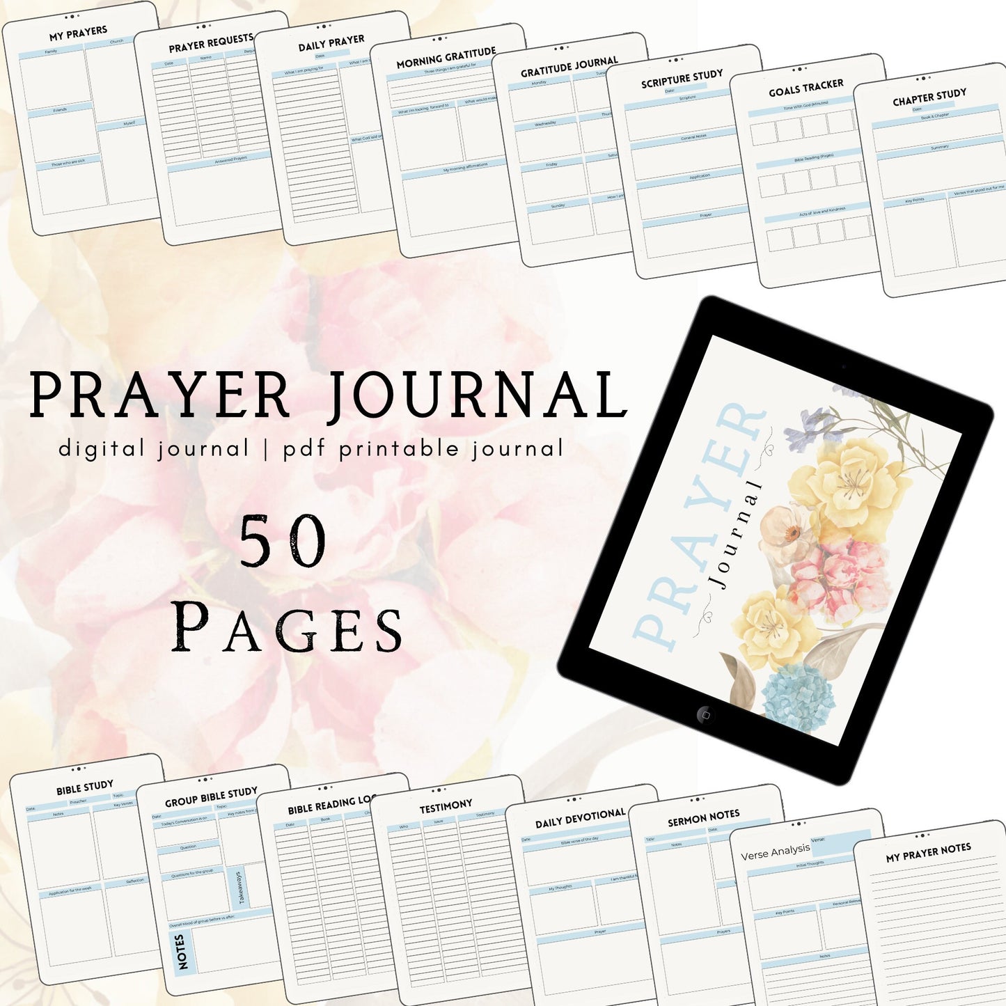 Prayer Journal Printable, Floral Prayer Journal, A Gratitude Journal Ideal for Christians as a Daily Prayer Planner, Prayer Notebook, or Digital Gratitude Journal