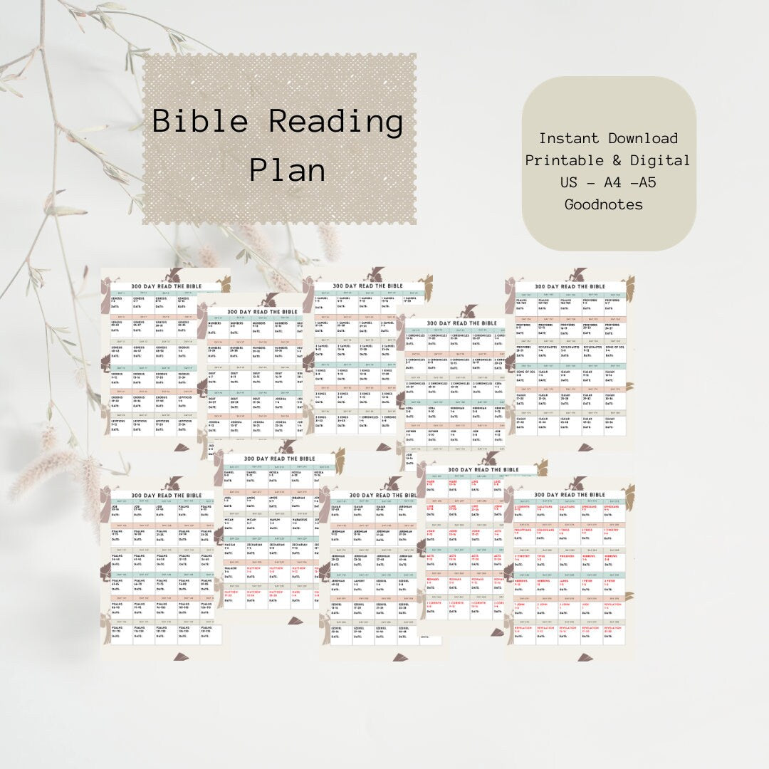 Bible Reading Plan, Digital Bible Plan, Printable Bible Reading Plan, Read the Bible In A Year, and Bible Study - Angel Design