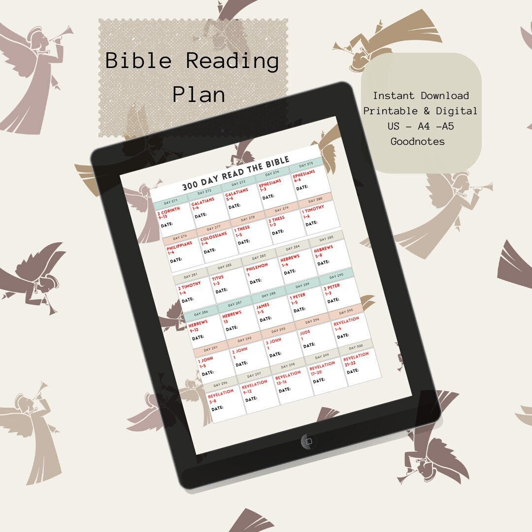 Bible Reading Plan, Digital Bible Plan, Printable Bible Reading Plan, Read the Bible In A Year, and Bible Study - Angel Design