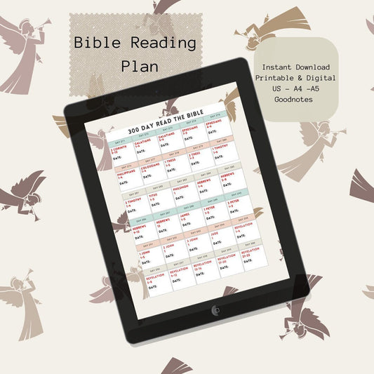 Bible Reading Plan, Digital Bible Plan, Printable Bible Reading Plan, Read the Bible In A Year, and Bible Study - Angel Design