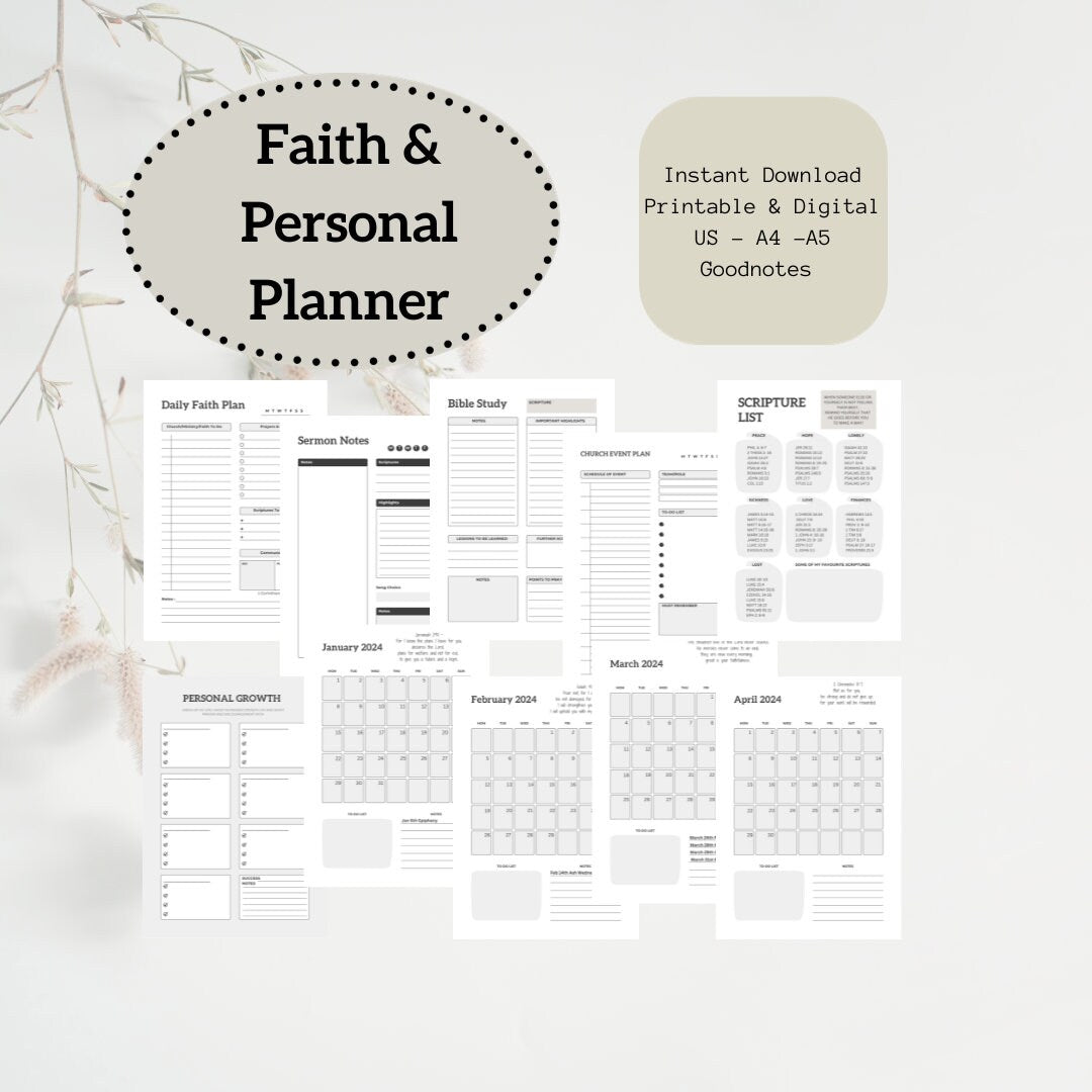 Faith Planner, Christian Planner, Digital and Printable With 2024 Calendar, 46 Pages In Total