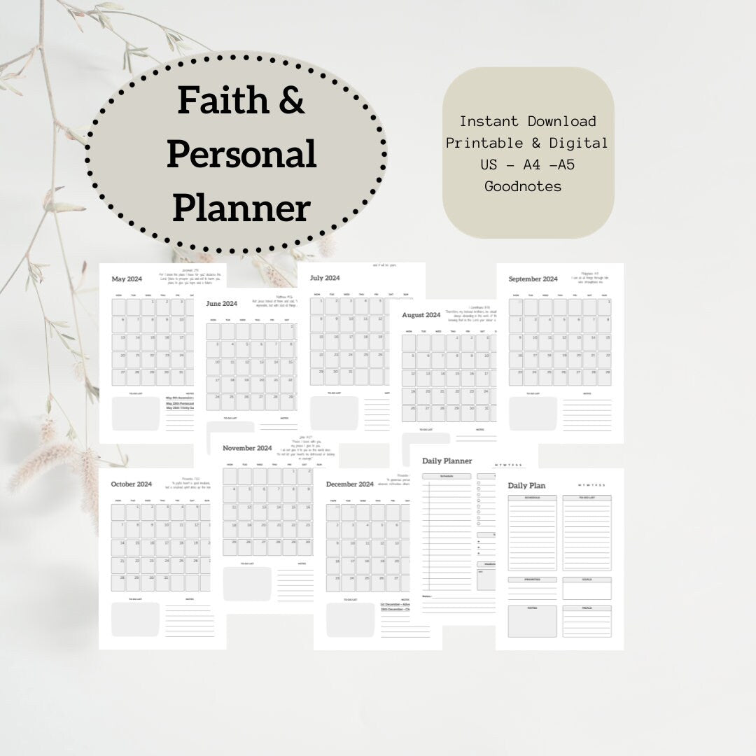 Faith Planner, Christian Planner, Digital and Printable With 2024 Calendar, 46 Pages In Total