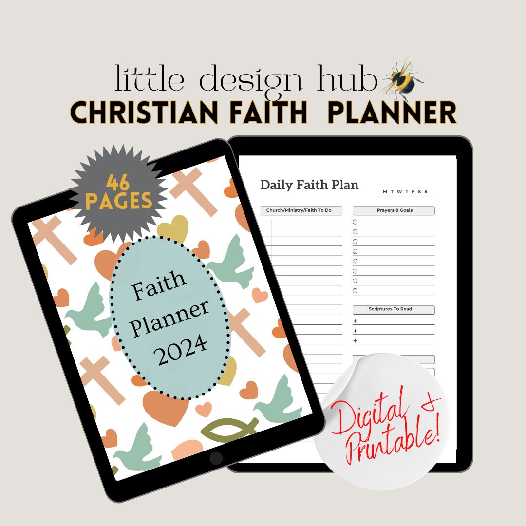 Faith Planner, Christian Planner, Digital and Printable With 2024 Calendar, 46 Pages In Total