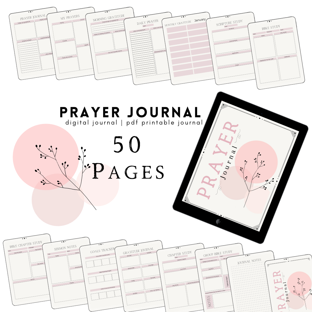 Prayer Journal Printable, Pink Prayer Journal, A Gratitude Journal Ideal for Christians as a Daily Prayer Planner, Prayer Notebook, or Digital Gratitude Journal